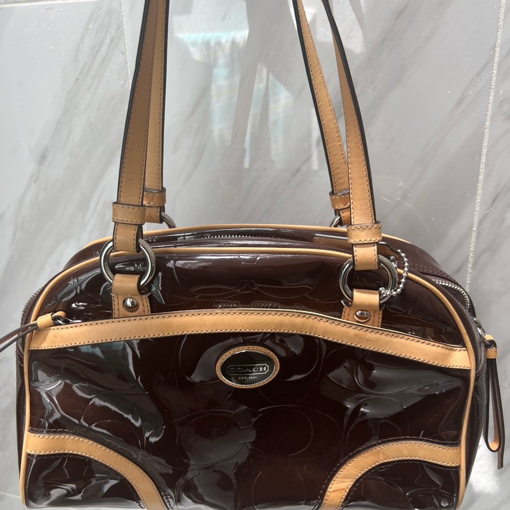 Coach Glossy Brown and Tan Tote